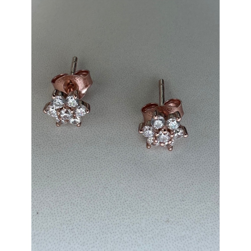 JBB Rose Gold Plated 925 Sterling Silver Cubic Zirconia Flower Stud Earrings